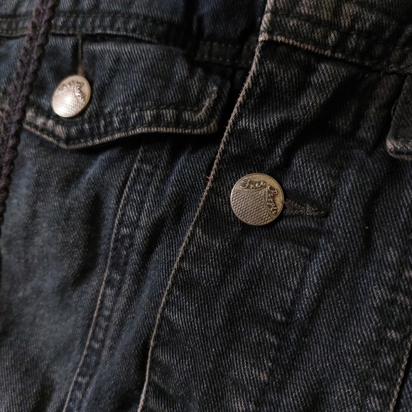 Free People Black Distressed Denim Hooded Sweater Jacket Womens Small - Picture 5 of 15